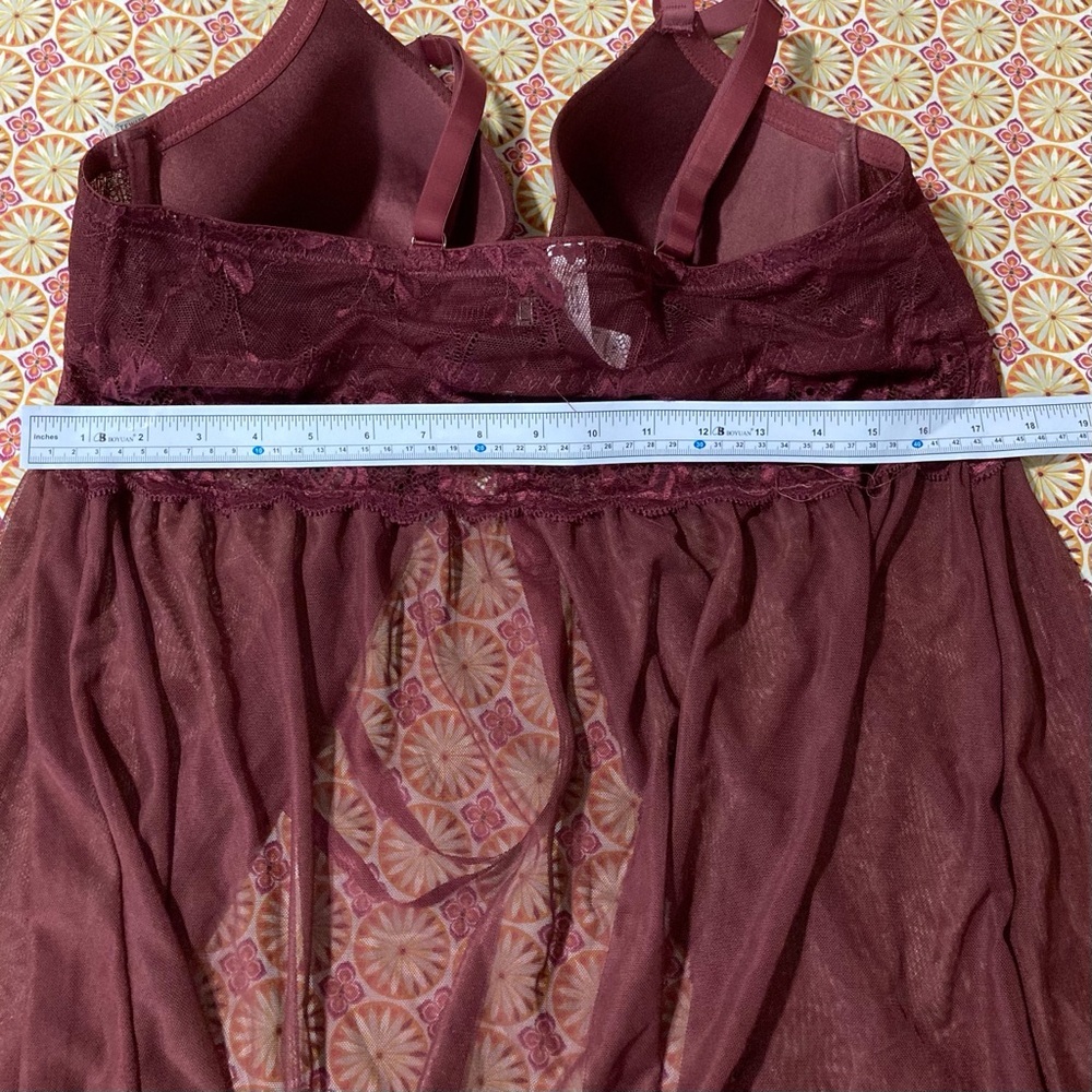 Ashley Stewart Burgundy Lace Bra Chemise - Picture 5 of 12